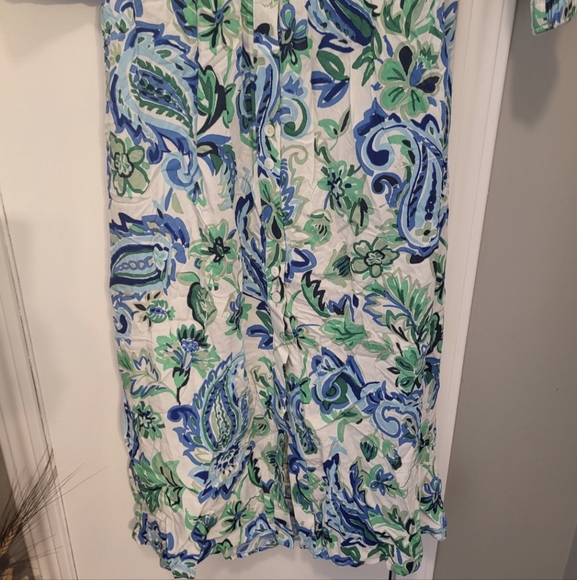 Zara Blue and Green Cut Out Midi Shirt Dress Size Medium (Bloggers Favorite) - Picture 14 of 16